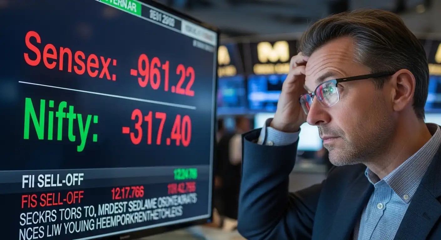 Sensex Drops 961 Points, Nifty Slips 317 on FII Sell-Off