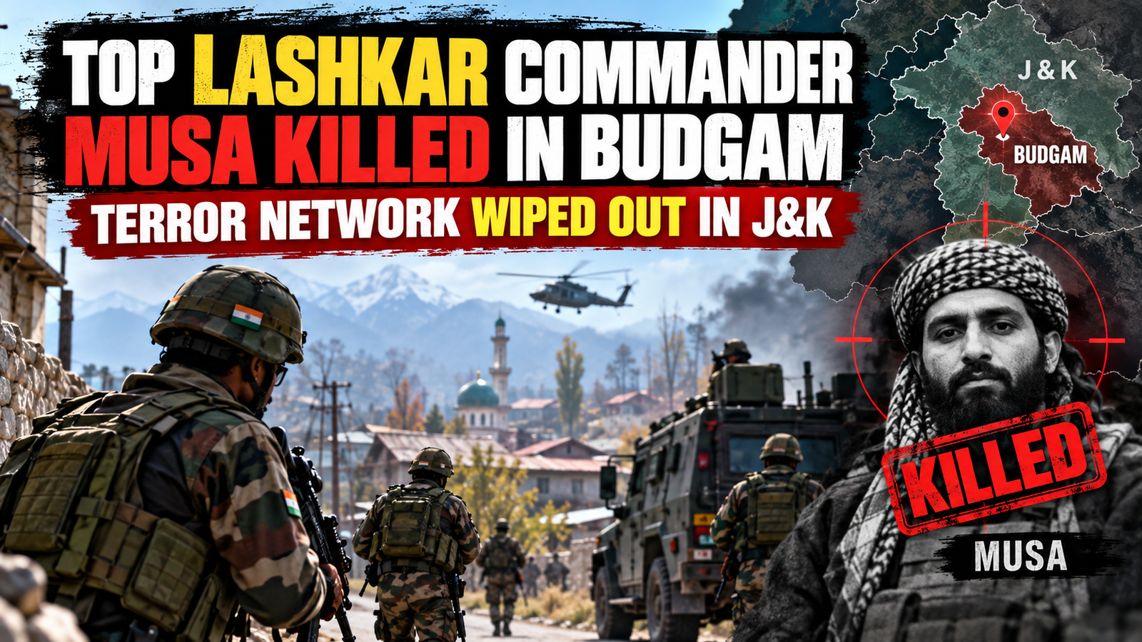Top Lashkar Commander Fuji Musa Killed in Budgam, Security Forces Claim Major Breakthrough