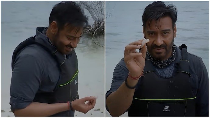 Ajay Devgn Eats Raw Fish With Bare Hands on Bear Grylls Survival Show
